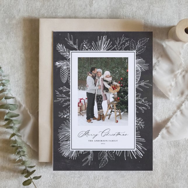 Chalkboard Botanical Frame Photo Merry Christmas (Skapare uppladdad)