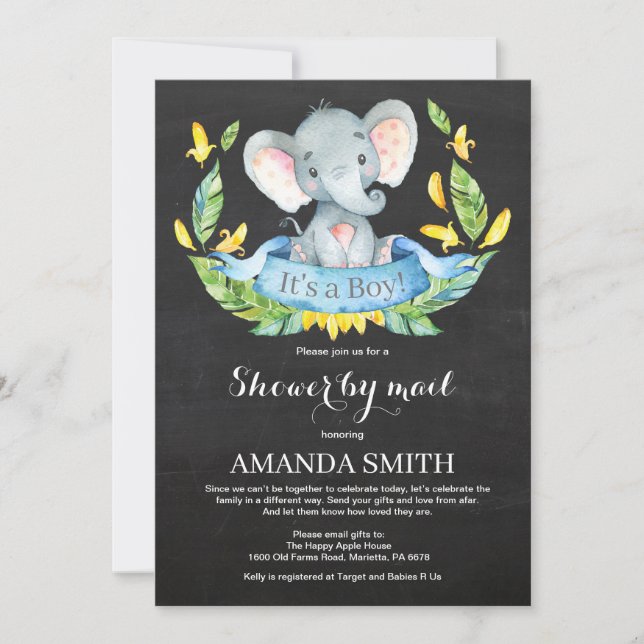 Chalkboard Boy Elephant Baby Shower by Mail Inbjudningar (Framsida)