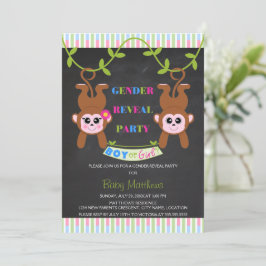 Chalkboard Boy eller Girl Monkey Gender Reveal Par Inbjudningar