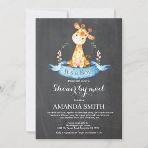 Chalkboard Boy Giraffe Baby Shower by Mail Inbjudningar