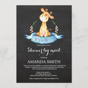 Chalkboard Boy Giraffe Baby Shower efter post Inbjudningar