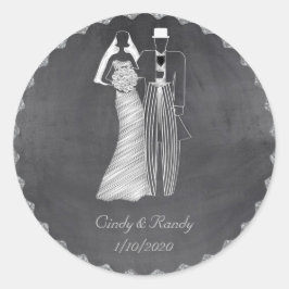 Chalkboard Bride and Groom Bröllop Sticker Runt Klistermärke