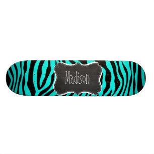 Chalkboard, Bright Turcouise Zebra Animal Print Skateboard Bräda 19,5 Cm