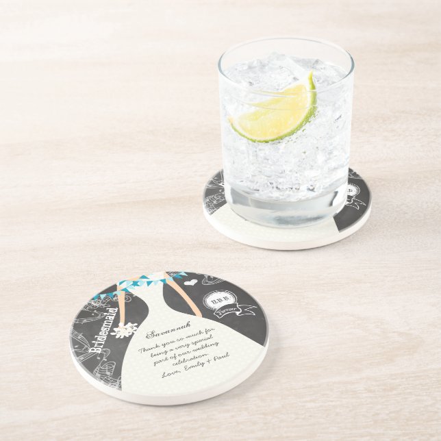 Chalkboard Bröllop Gown Bridesmaid KeepsakGift Underlägg Sandsten (Sidan)