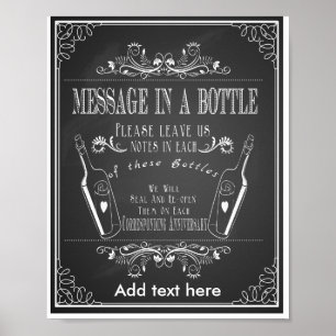 Chalkboard bröllop-meddelande i en flaska-utskrift poster