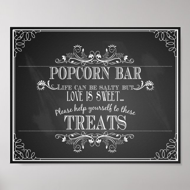 Chalkboard Bröllop Popcorn Pub bord Poster (Framsidan)