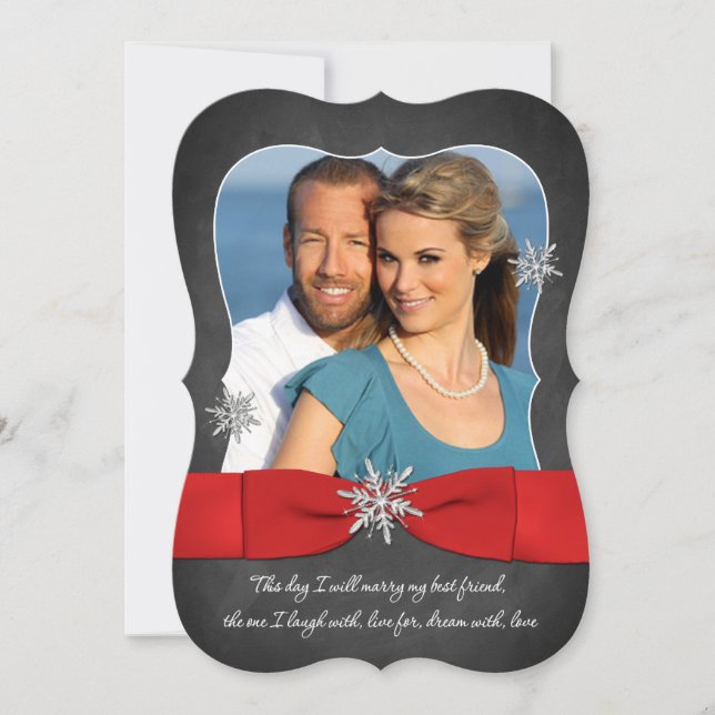 Chalkboard Bröllop | Red, Silver Snöflingor Inbjudningar (Framsida)