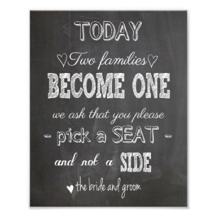 Chalkboard Bröllop skriver under två familjer. Fototryck