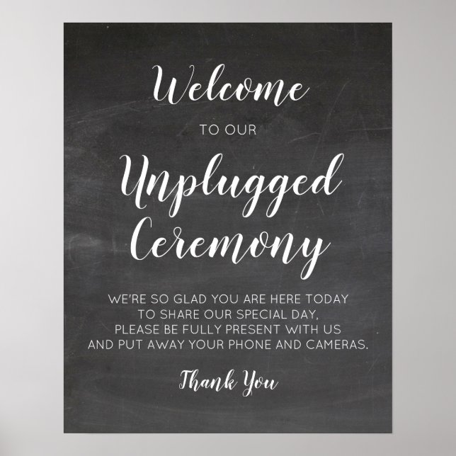 Chalkboard Bröllop Unplugged Ceremony Signs Poster (Framsidan)