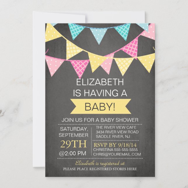 Chalkboard Bunting Gender Neutral Baby Shower Inbjudningar (Framsida)