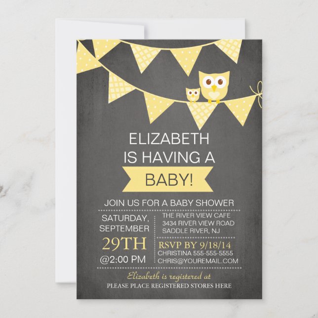 Chalkboard Bunting Uggla Kön Neutral Baby Shower Inbjudningar (Framsida)