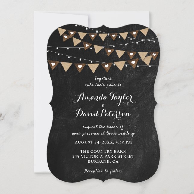 Chalkboard Burlap Bunting String Ljus Bröllop Inbjudningar (Framsida)