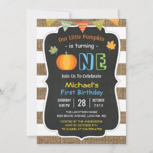 Chalkboard Burlap Cute Pumpkin Baby första födelse Inbjudningar