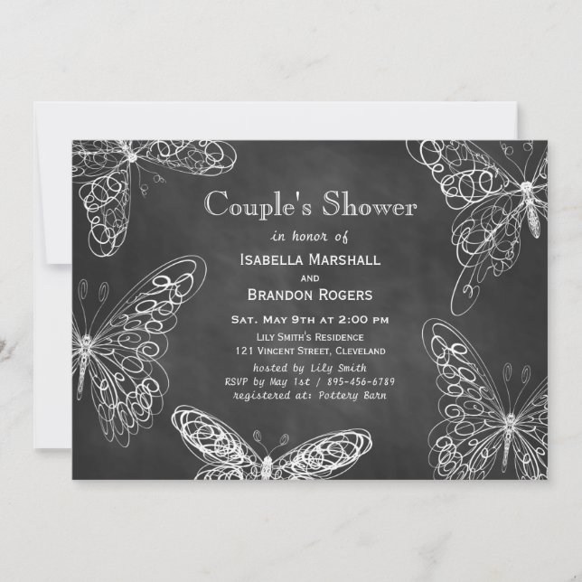 Chalkboard Butterflies Couples Shower-inbjudan Inbjudningar (Framsida)