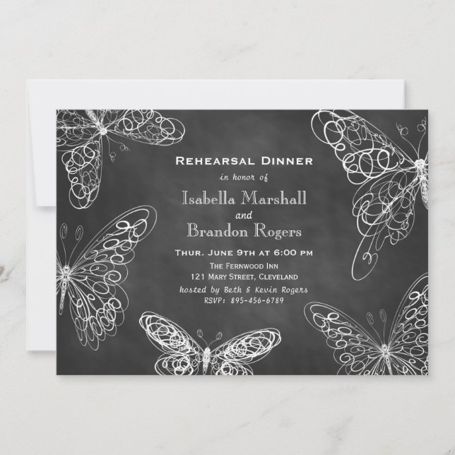 Chalkboard Butterflies Rehearsal Dinner-inbjudan Inbjudningar (Framsida)