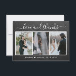 Chalkboard Calligraphy Bröllop Photo Collage Tack Kort<br><div class="desc">Rustic, Land, Hand Lettered Chalkboard Bröllop Photo Collage - tack för ditt kort. Snyggt bröllop tackar dig för att du har en kortmall med tre (3) fotokollage på framsidan och ett foto på baksidan. Med texten "Kärlek och tack" i ett snabbt, välskrivet typsnitt för typografi i vitt på grått svart...</div>