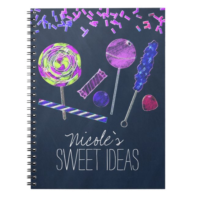 Chalkboard Candy Land Sweets Chalk Doodles Party Anteckningsbok Med Spiral (Framsidan)