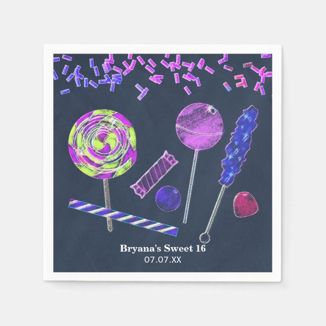 Chalkboard Candy Land Sweets Chalk Doodles Party Pappersservett (Framsidan)