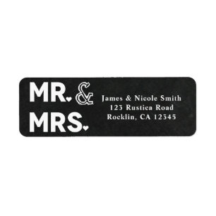 Chalkboard Chalk Mr. & Mrs Bröllop Förlovning Returadress Etikett