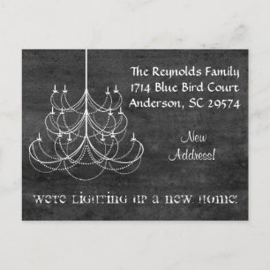 Chalkboard Chandelier Ny adress Flytta Card Meddelande Vykort