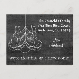 Chalkboard Chandelier Ny adress Flytta Card Meddelande Vykort