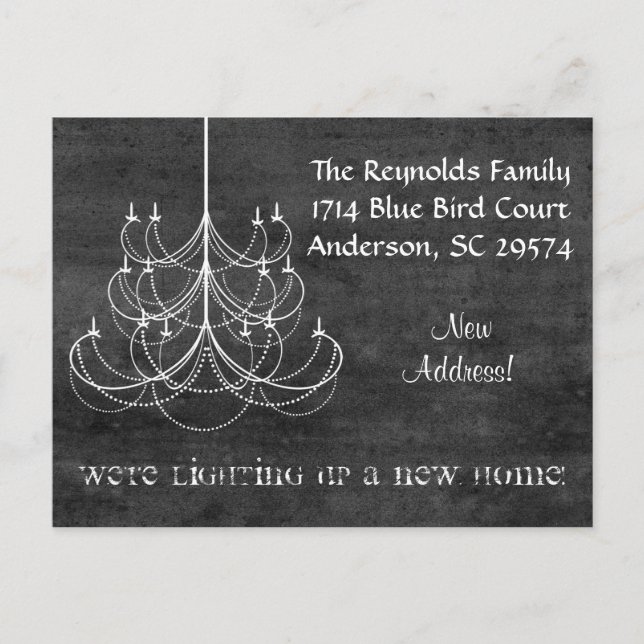 Chalkboard Chandelier Ny adress Flytta Card Meddelande Vykort (Framsida)