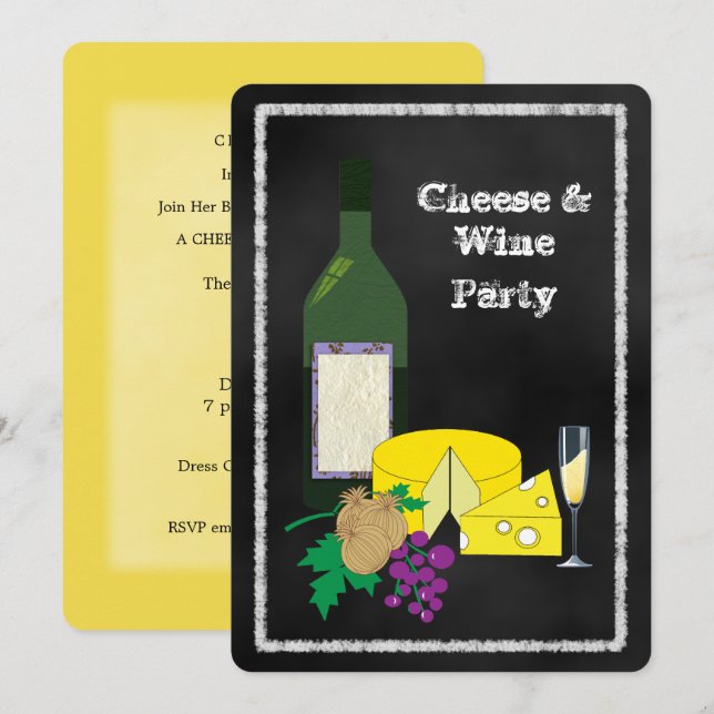 Chalkboard Cheese & Vin Celebrat Party-inbjudan Inbjudningar (Fram/baksida)