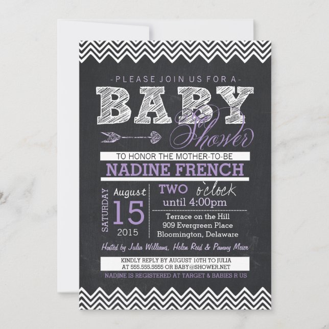 Chalkboard Chevron Baby Shower-inbjudan, flicka Inbjudningar (Framsida)