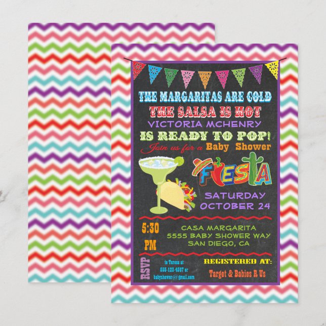 Chalkboard Chevron Mexican Fiesta Baby Shower Inbjudningar (Fram/baksida)