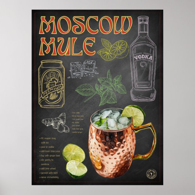 Chalkboard Cocktail Pub Art Poster (Framsidan)