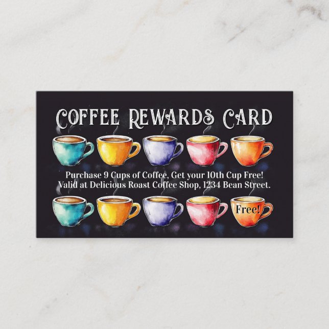 Chalkboard Coffee Shop Rewards Loyalty Punch Card Visitkort (Framsida)