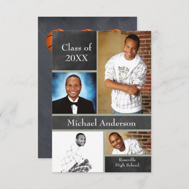 Chalkboard Collage Basketball-3x5Grad-meddelande Inbjudningar (Fram/baksida)