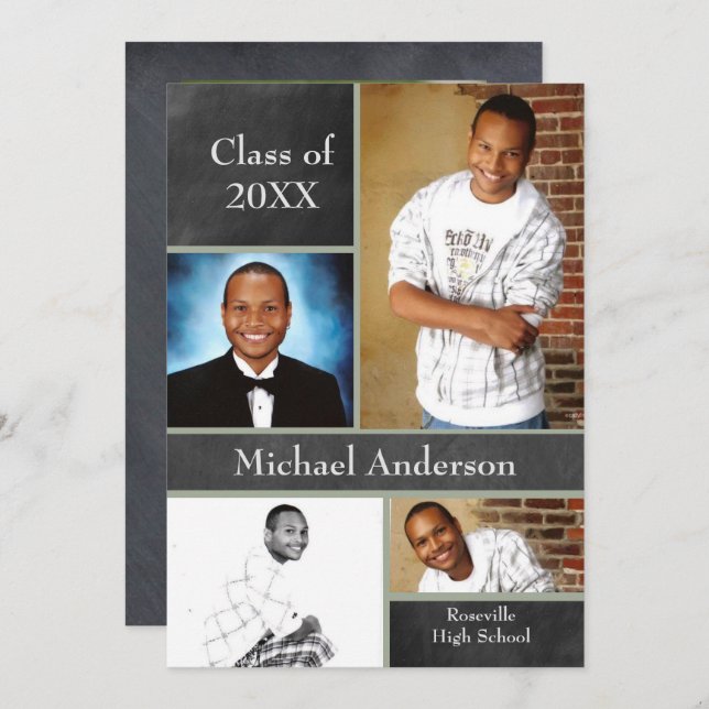 Chalkboard Collage Football - Grad-meddelande Inbjudningar (Fram/baksida)