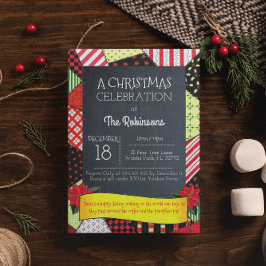 Chalkboard Crazy Quilt Julfest-inbjudan Inbjudningar
