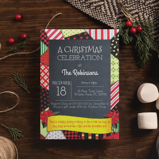 Chalkboard Crazy Quilt Julfest-inbjudan Inbjudningar (Skapare uppladdad)