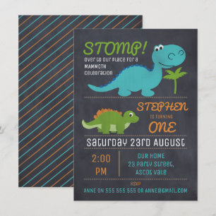 Chalkboard Cute Dinosaurs Birthday-inbjudan Inbjudningar