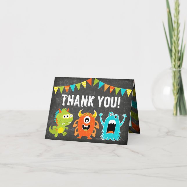 Chalkboard Cute Little Monsters Tack Kort (Framsida)