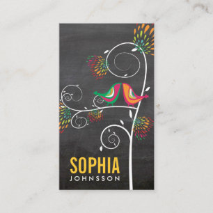 Chalkboard Cute Love birds Blommigt Business Desig Visitkort