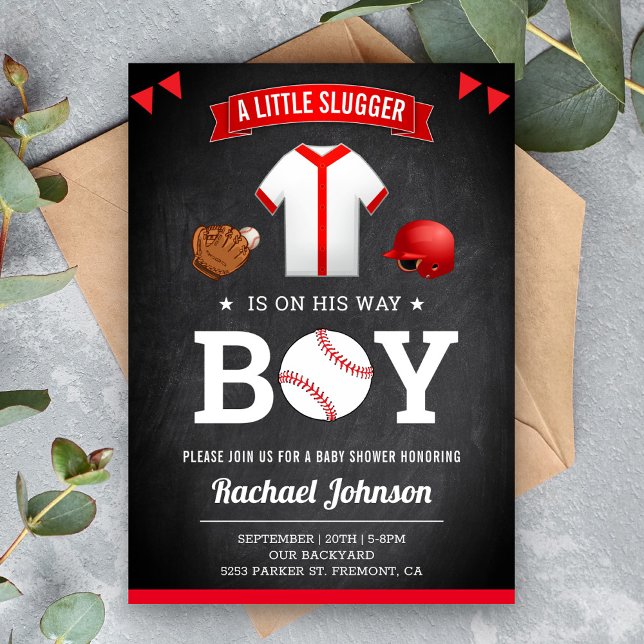 Chalkboard Cute Sports Boy Baseball Baby Shower Inbjudningar (Skapare uppladdad)