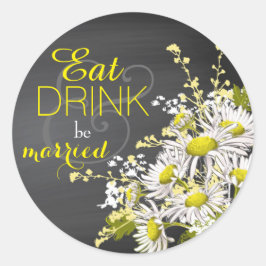Chalkboard Daisy Rustic Bröllop Gift-etikett Runt Klistermärke