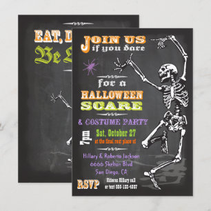 Chalkboard Dancing Skeleton Halloween fest Inbjuda Inbjudningar
