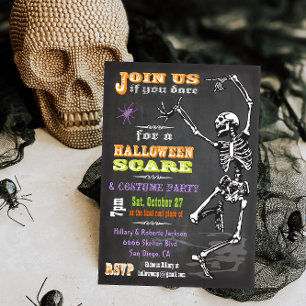 Chalkboard Dancing Skeleton Halloween fest Inbjuda Inbjudningar
