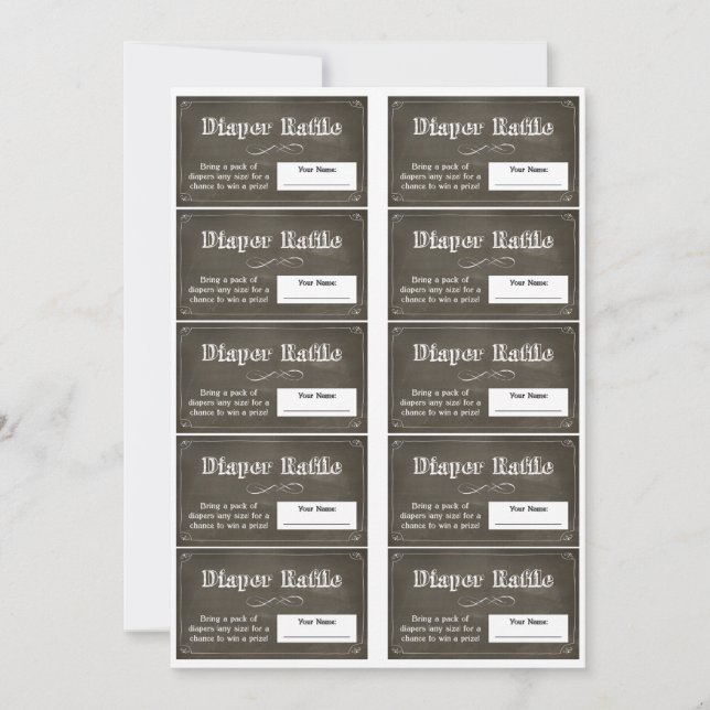 Chalkboard Diaper Raffle Biljett Inbjudningar (Framsida)