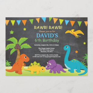Chalkboard Dinosaur Birthday Inbjudan Dino Party