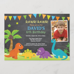 Chalkboard Dinosaur Birthday-inbjudan Dino Party Inbjudningar