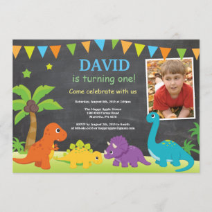 Chalkboard Dinosaur Birthday-inbjudan Dino Party Inbjudningar