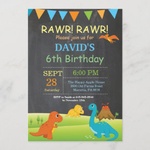 Chalkboard Dinosaur Birthday-inbjudan Dino Party Inbjudningar