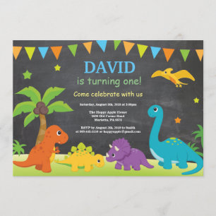 Chalkboard Dinosaur Birthday-inbjudan Dino Party Inbjudningar