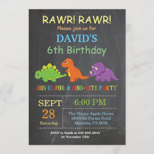 Chalkboard Dinosaur Birthday-inbjudan Dino Party Inbjudningar