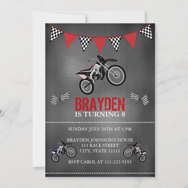 Chalkboard Dirt Bike Birthday Inbjudan (Framsida)